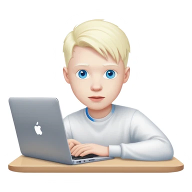 albino youtuber on laptop with desk with blue eyes sticker