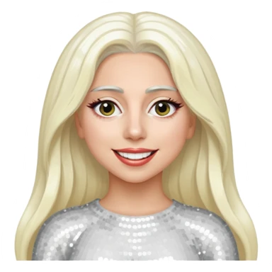Lady Gaga with long platinum blonde hair, white sequin outfit sticker