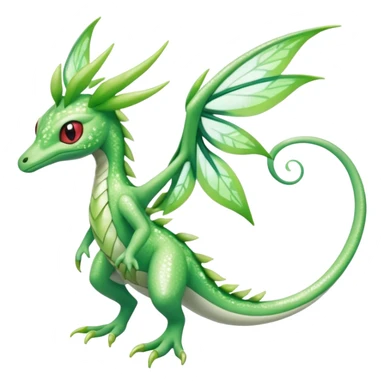 Sparkly White And Green Natural Flowery Colorful Grovyle-Flygon-Celebi-Fakémon-hybrid-creature (full body)  sticker