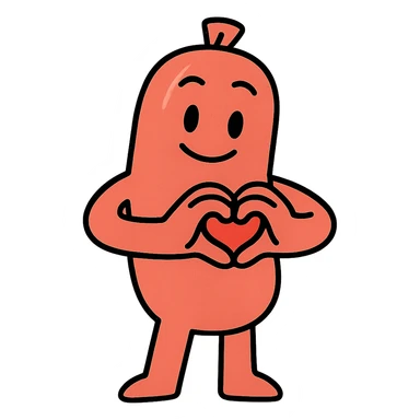 a cute, friendly sausage-shaped humanoid with a pinkish-orange body, forming a heart with its hands sticker