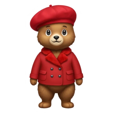 A cute emoji bear, full-length, side view, wearing a stylish red beret. sticker