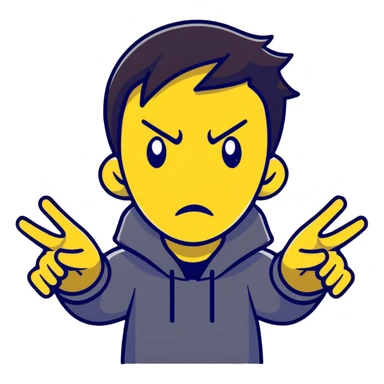 person with open palm hand at viewer, wrathful expression, lightning background sticker
