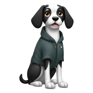 Black and white dog wearing coat sticker