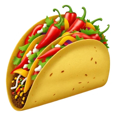 Mexican cuisine humanless avatar in bright emoji-style illustration. Taco with peppers, colorful palette, simple shapes, flat design, festive and bold. sticker