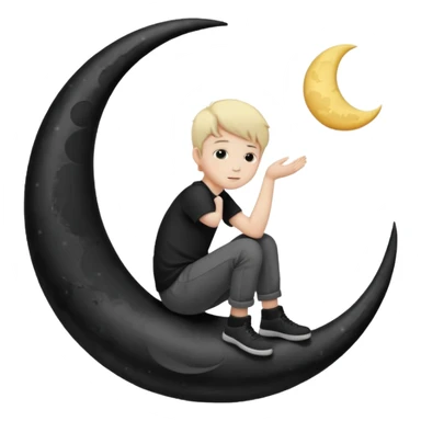 silhouette graphic of a boy sitting on a crescent moon sticker