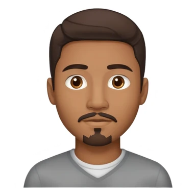 Young man with medium brown skin, mixed-race ethnicity, long dark brown hair with middle part, goatee, mustache, and medium brown eyes, head only sticker