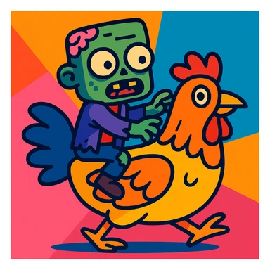 zombie riding a chicken, vibrant and playful sticker