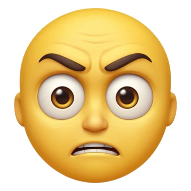 “A high-quality 3D angry emoji, intense facial expression, furrowed eyebrows, narrowed eyes, clenched mouth, vibrant yellow glossy texture, dramatic studio lighting, realistic reflections, smooth rounded shape, ultra-detailed Pixar-style 3D render, isolated on white background, 4K resolution” sticker