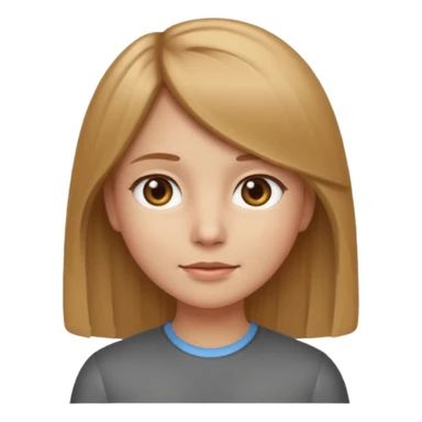 apple style emoji of a girl with light brown (русые) hair, 1A-1B straight hair texture, greyish eyes sticker