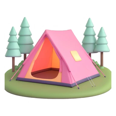 aesthetic camping tent, 3D effect, pastel pink, minimal and elegant, soft lighting sticker