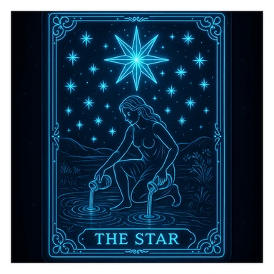 a tarot card in neon blue, glowing, mystical, intricate details, dark background sticker