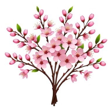 big bouquet Cherry Blossom, luxuriant, stem, leaf, bright sticker