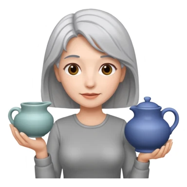 Woman with grey hair with ceramics sticker