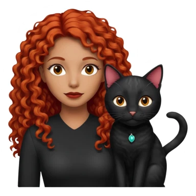 woman light brown skin long red curly hair with black cat sticker
