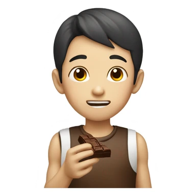 skinny chinese boy eating chocolate sticker