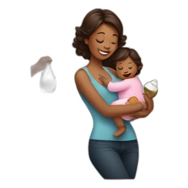 Mom holding baby and wine sticker