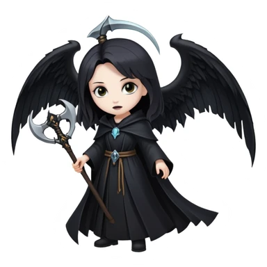 Necromancer girl with wings, a scythe and shield sticker