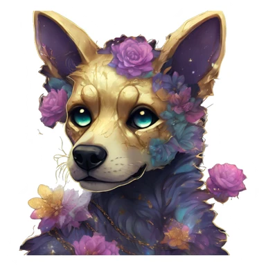 iridescent kintsugi fluffy zombie black brown gold dog fox head zombie skeleton gold mechanical nebula galaxy stars colorful flowers fairy lights vintage zombie sticker