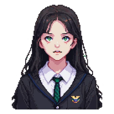 Girl in the shade, dark hair, dark school uniform, face in shadow, only outlines of eyes and mouth visible sticker