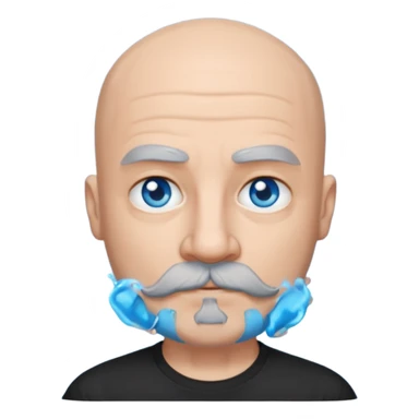 Bald man with blue eyes grey beard and moustache. Black T-shirt  sticker