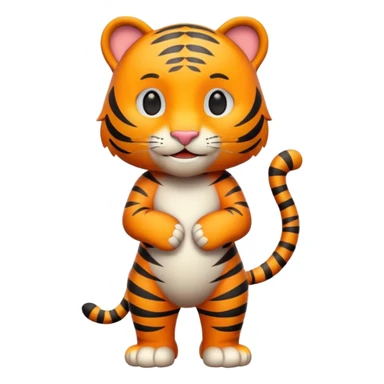 Cute tiger emoji, full body, standing pose, 3D emoji style sticker