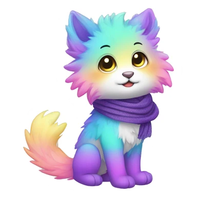 Edgy Kawaii cute cool gorgeous colorful sparkly bright light pastel gradient fantasy ethereal fluffy fursona animal creature with a cute scarf full body sticker