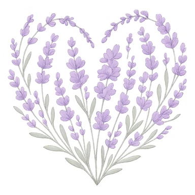 heart with a lavender garden theme, clean digital illustration sticker