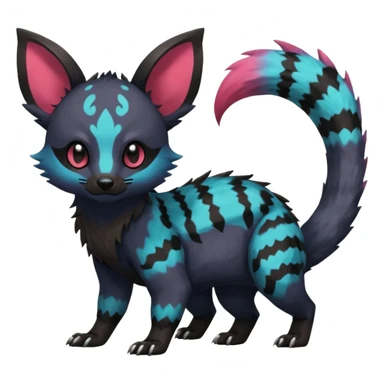 Rare exotic realistic cute epic aesthetic gothic colorful Salandit-Eevee-Civet-species-Fakemon-hybrid-creature, with markings, full body sticker