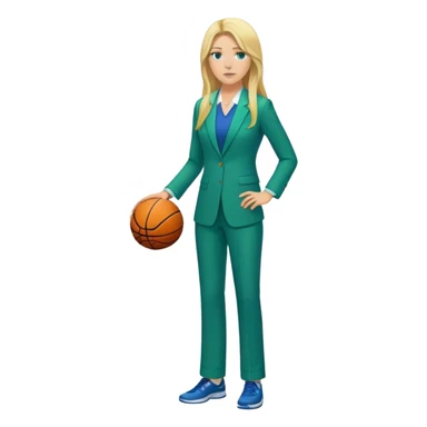 Full Body white female basketball head coach with long blonde hair in a blue and green suit sticker