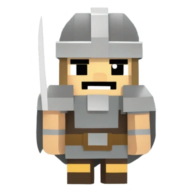 Scandinavian Viking waist-deep with a sword in his hand and an angry mood in Minecraft style sticker