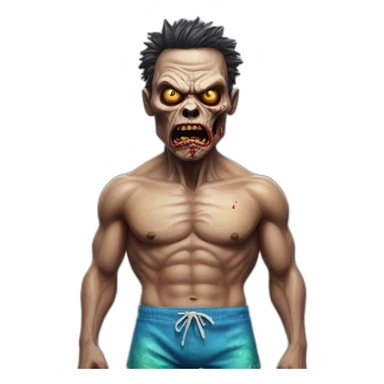angry zombi wearing a swimming trunk hyperrealistic sticker