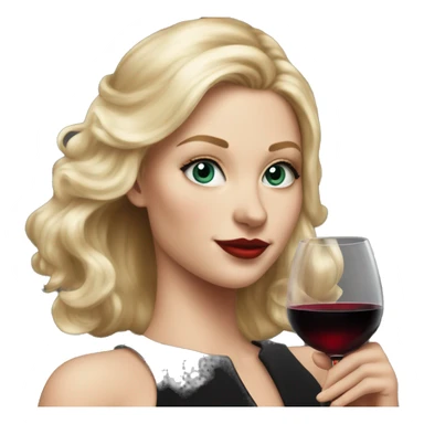 Blonde White girl in black Elegant dress with red wine, HYPER REALISTIC sticker