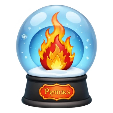 Can you make a snow globe emoji with a flame in it, gothic style, I want it to say pyromaniacs as a plaque  sticker