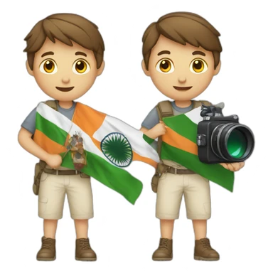 White kid holding camera and Indian flag sticker