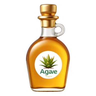 small clear bottle of agave syrup, golden-amber, smooth and honey-like, curved shape, gold or green flip-top cap, minimal label, no text, 3D-rendered, minimal, soft shadows, transparent background, emoji scale sticker