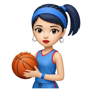 generate a pretty bratz that looks like Kajol- bollywood actress
 Wearing a blue zipper with short blackhair and a blue hairband. Carrying a basketball sticker
