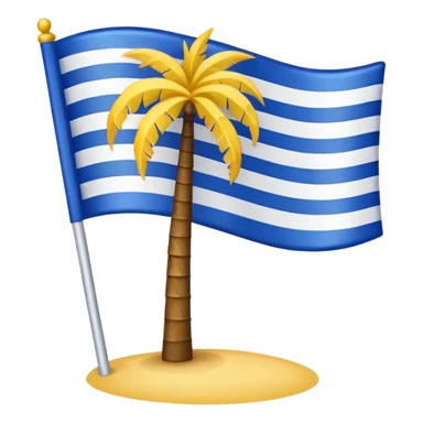 waving flag with blue white and yellow vertical stripes featuring a palm tree in the center in Apple emoji style sticker