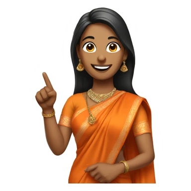 smiling and pointing indian Women  wearing a orange saree sticker