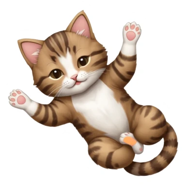 dark brown tabby and white kitten with his eyes closed whilst in funny positions stretched out and  upside down sticker