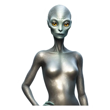 a reptilian alien woman full body, in silver dress sticker