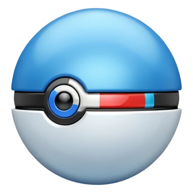 blue pokeball emoji, top half is a more saturated blue, bottom half is white, black stripe, with a white sheen, with a pearlescent finish, with a metal effect sticker