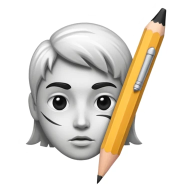 Create a black-and-white icon showing the process of cartooning: a pencil sketching an exaggerated face, with ink pen details and pencil smudges. Use clean lines and shading. Transparent background. sticker