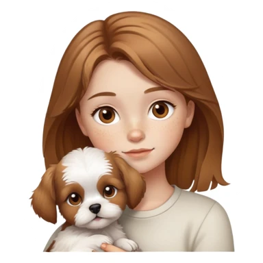 Young girl with light brown hair hazel eyes and freckles with her shitzu puppy sticker