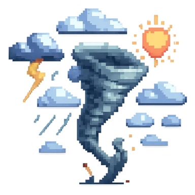 extreme weather with a tornado, pixel art style sticker