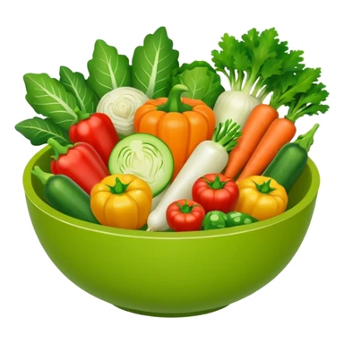 Healthy home cooking humanless avatar in clean style vibrant illustration. Fresh vegetables bowl, green tones, simple shapes, flat design, friendly and light. sticker