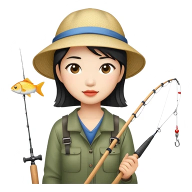 asian girl fishing sticker
