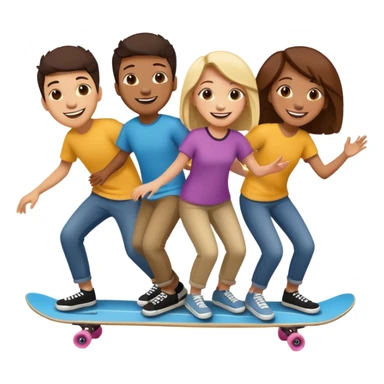 Four people on one long skateboard sticker