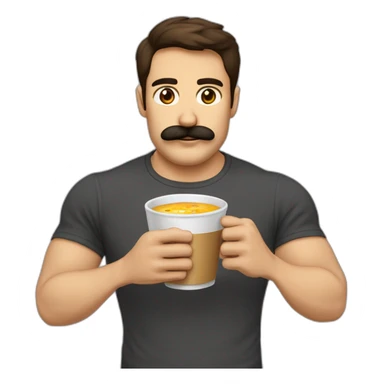 Señor rubio con bigote y café y tortilla española en las manos con una camiseta que pone siboney y cara de enfadado sticker