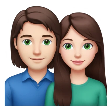 pink polaroid photo of a couple thats white with long brunette hair blue eyes and a white guy with short brunette hair and green eyes sticker