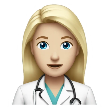 Blonde haired blue eyed female doctor with white coat sticker